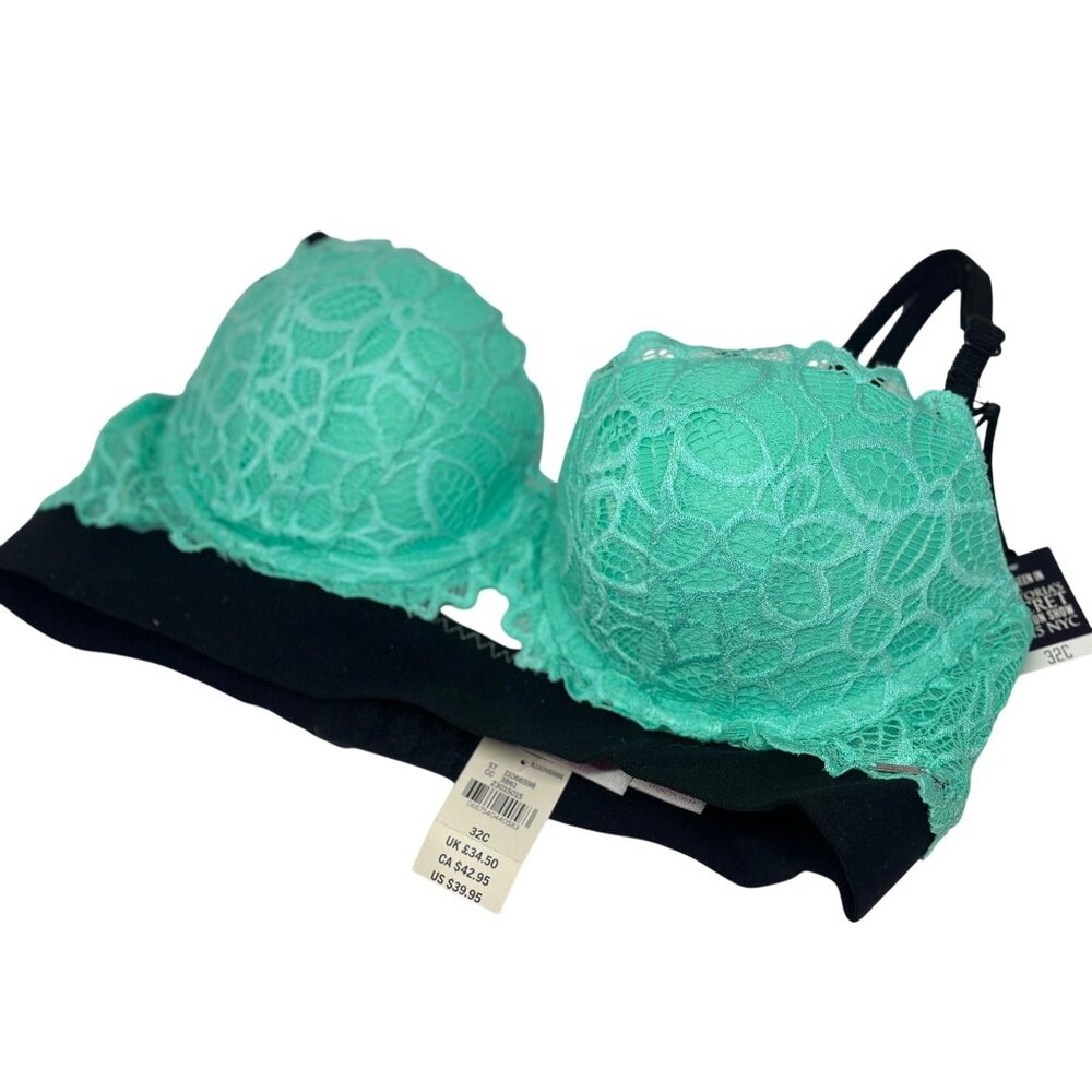 NWT‎ Victoria’s Secret PINK “Wear Everywhere” Push-Up Bra – Mint Green Lace, 32C